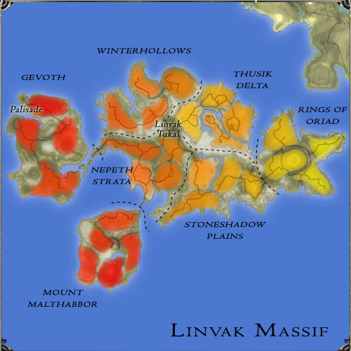 The Linvak Massif Landmass and its regions